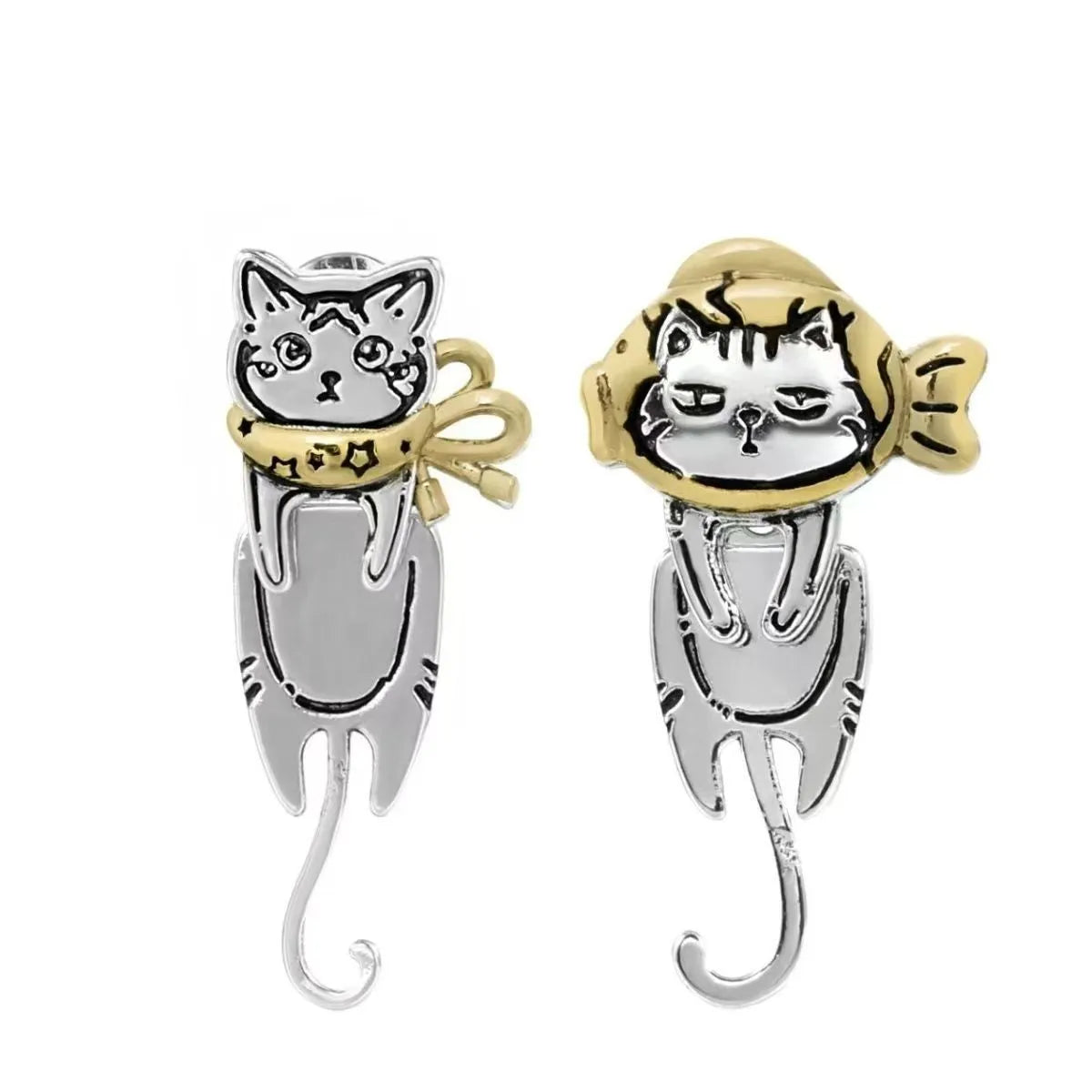 Cartoon naughty cat funny earring ear clip in zinc alloy with electroplated finish, broken ear design