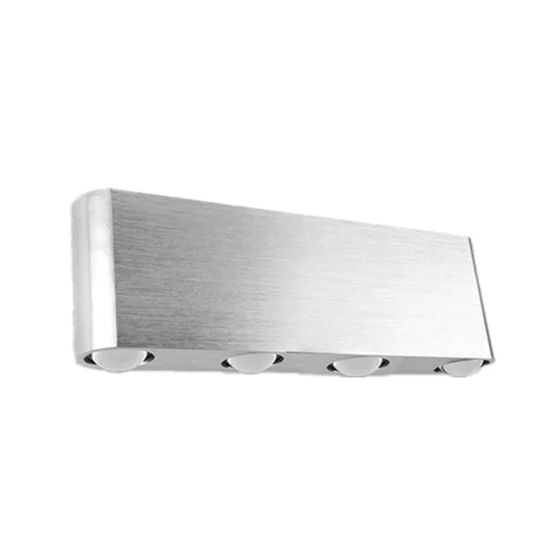 Silver rectangular LED wall lamp with aluminium frame offering seven colour light options