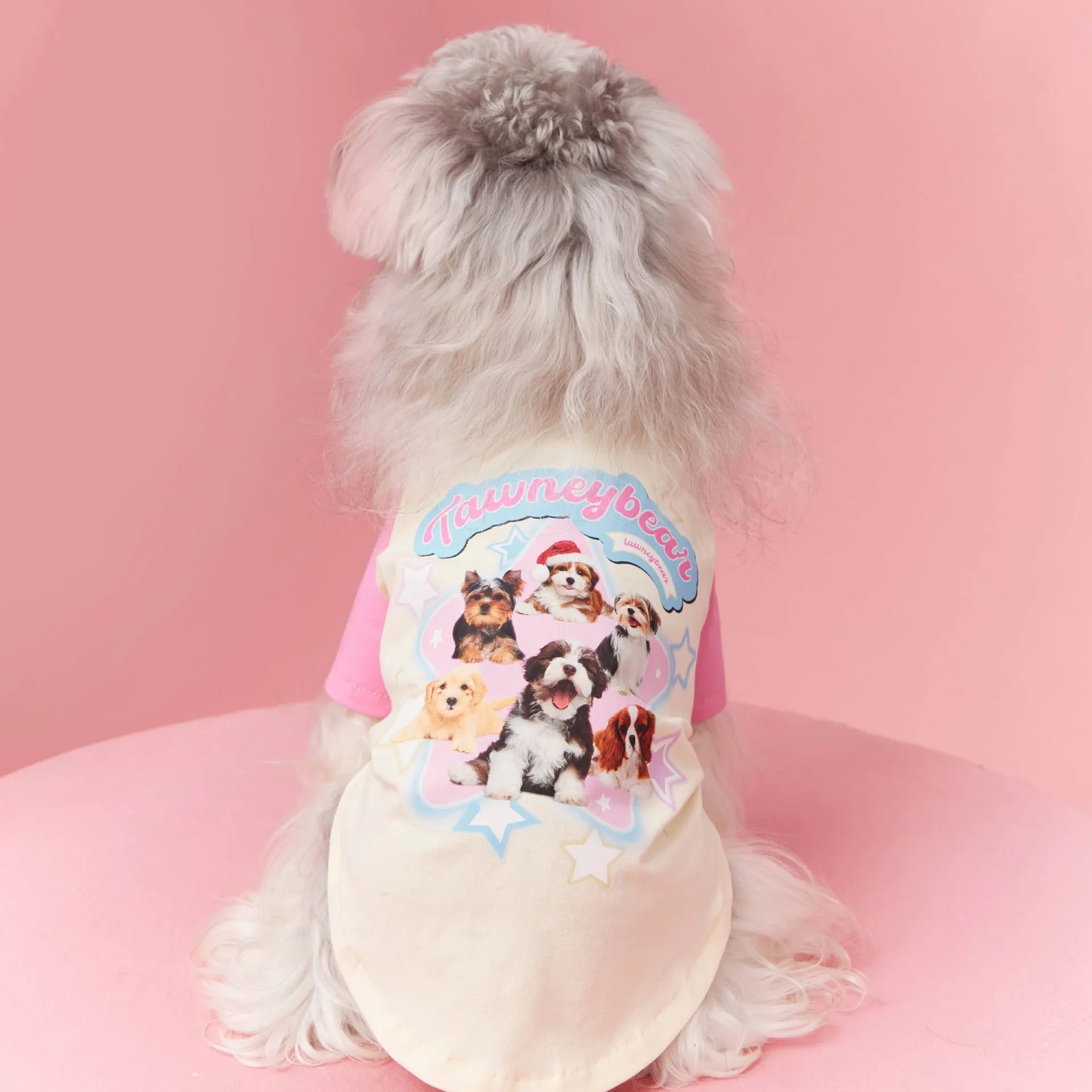 Cotton dog summer clothes with contrast embroidery in red or pink, available in sizes XS to XXL