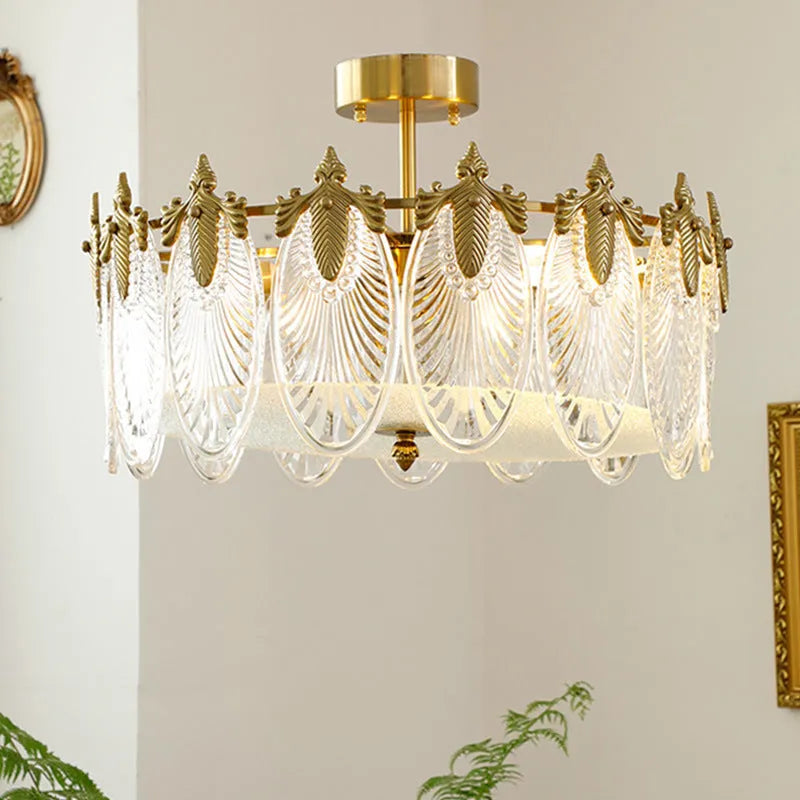 American retro peacock glass ceiling lamp with crystal chandelier accents and tricolour LED light