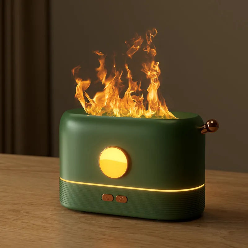USB desktop humidifier with flame simulation effect and fragrance diffuser function
