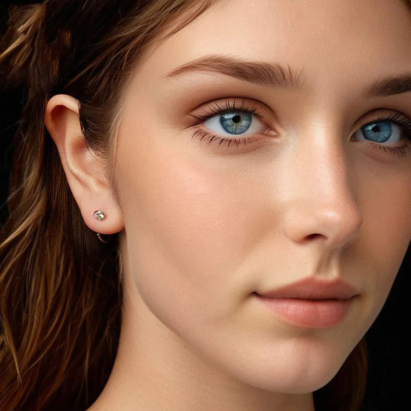 Silver moissanite ear hook with D colour stone, geometric line design, MSE105 certificate option, one pair for women