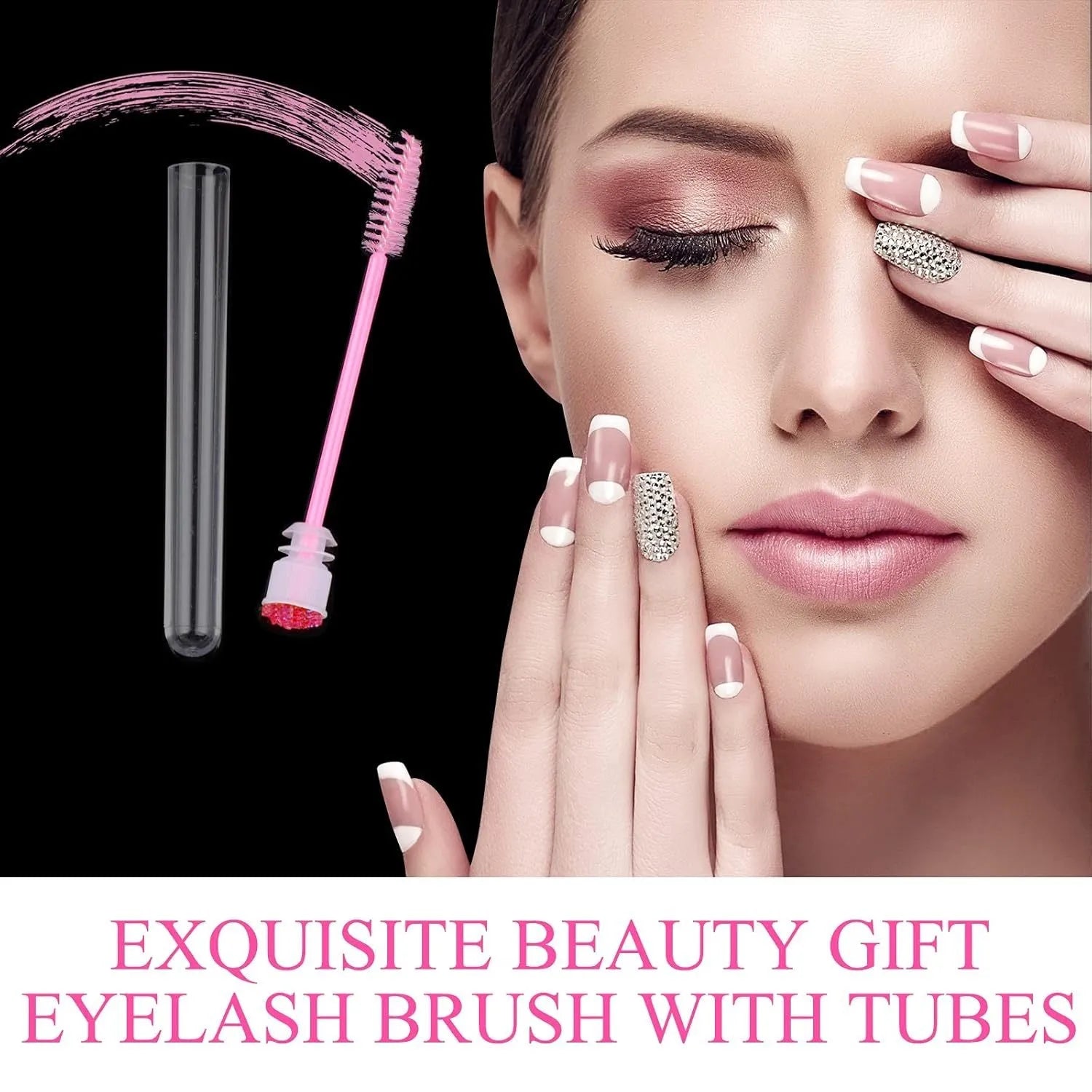 Disposable mascara brushes in transparent storage tubes for eyelash extensions and makeup.
