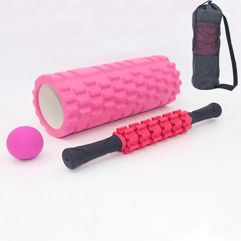 Black 33cm foam massage roller with six adjustable gear pieces for muscle recovery