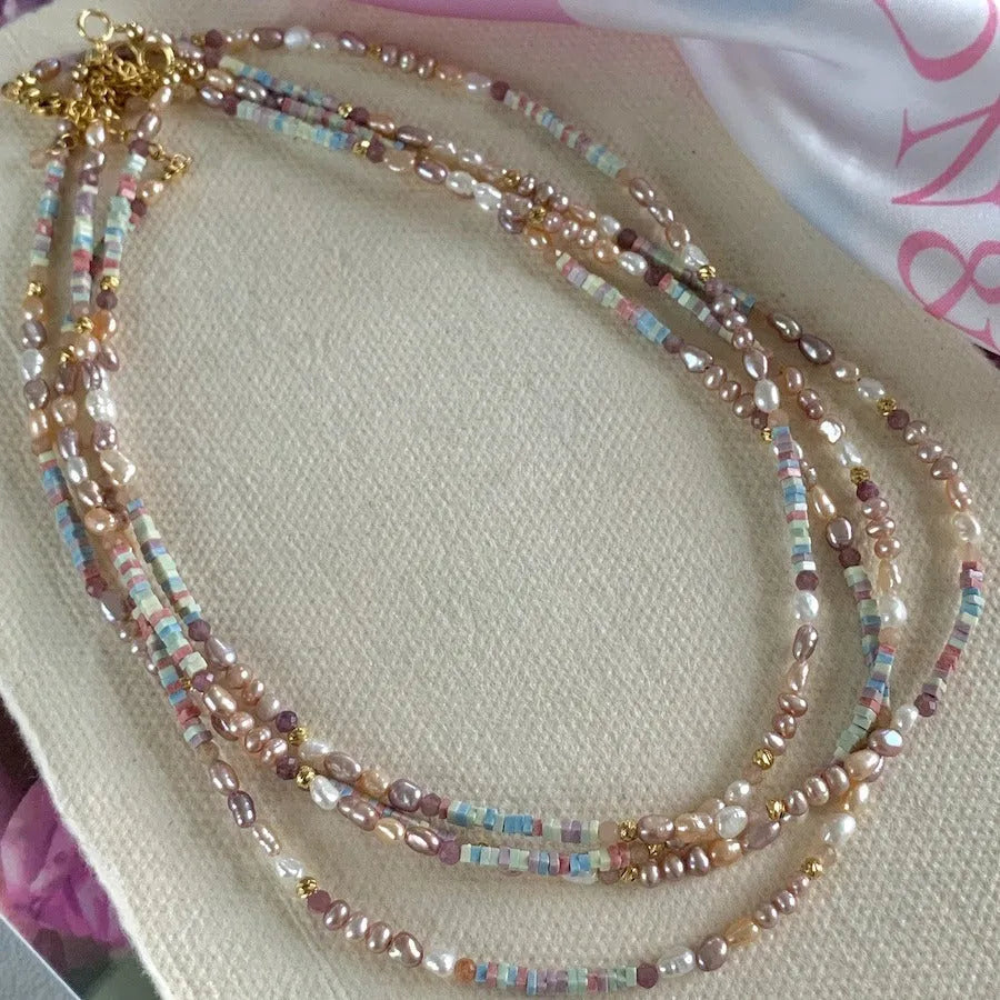 Women's purple pearl bracelet and necklace set with 14K gold vermeil finish