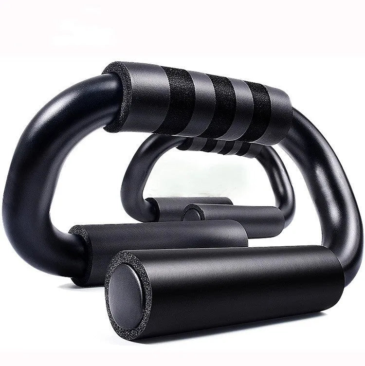 Black S shape push-up bracket rack measuring 20x12x13cm on a flat surface for home exercise