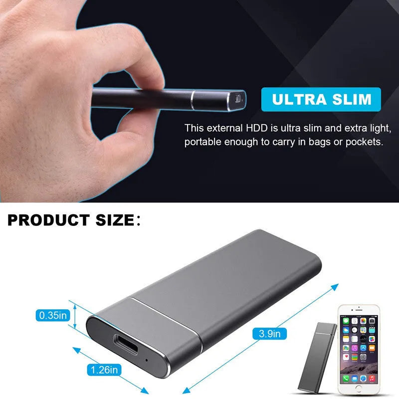 High-speed portable SSD with PCI-E interface, 1.8-inch TLC flash memory, 7mm thickness, in black