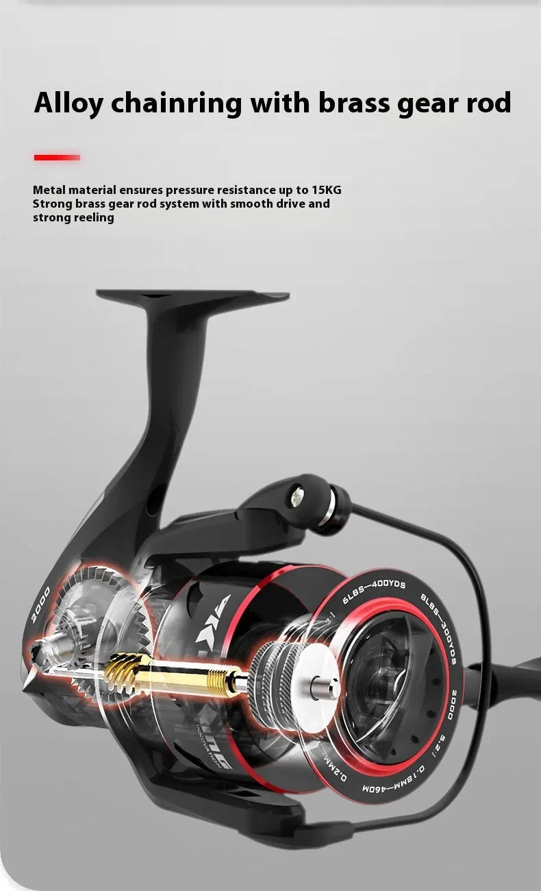 All-metal fishing spinning reel with telescopic fishing rod in four series options