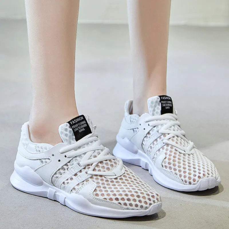 Men's low-top casual sneakers with mesh upper and hollow-out design in white