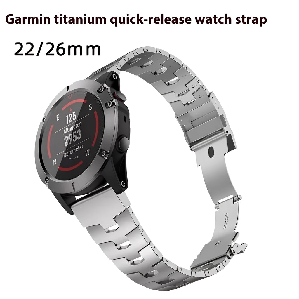 Replacement watch strap for Garmin Fenix and Jiaming watches in black, silver, or Titanium colour.