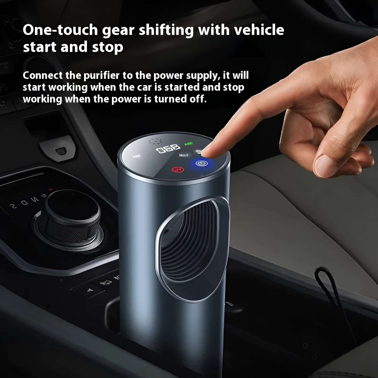 Black smart car air purifier for formaldehyde removal with anion and oxygen bar functions