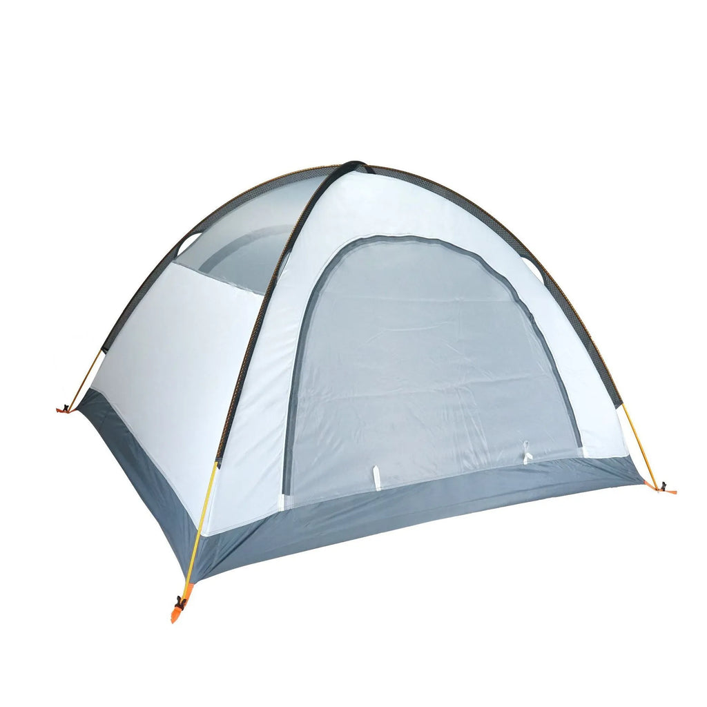Triple double aluminium pole camping tent in orange for 3-4 people with two doors outdoors