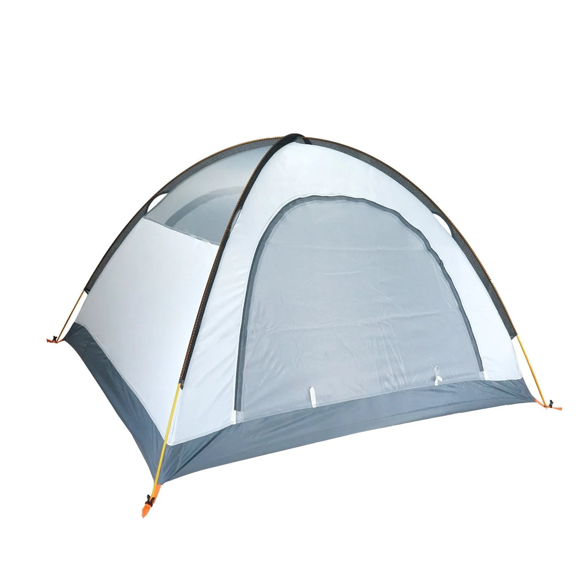 Triple double aluminium pole camping tent in orange for 3-4 people with two doors outdoors
