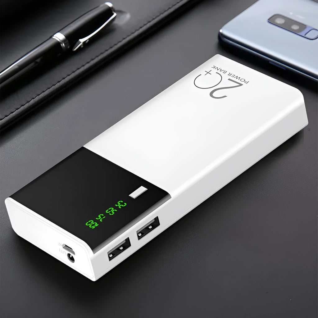 White large capacity fast charging mobile power bank with digital display and multi-U port output