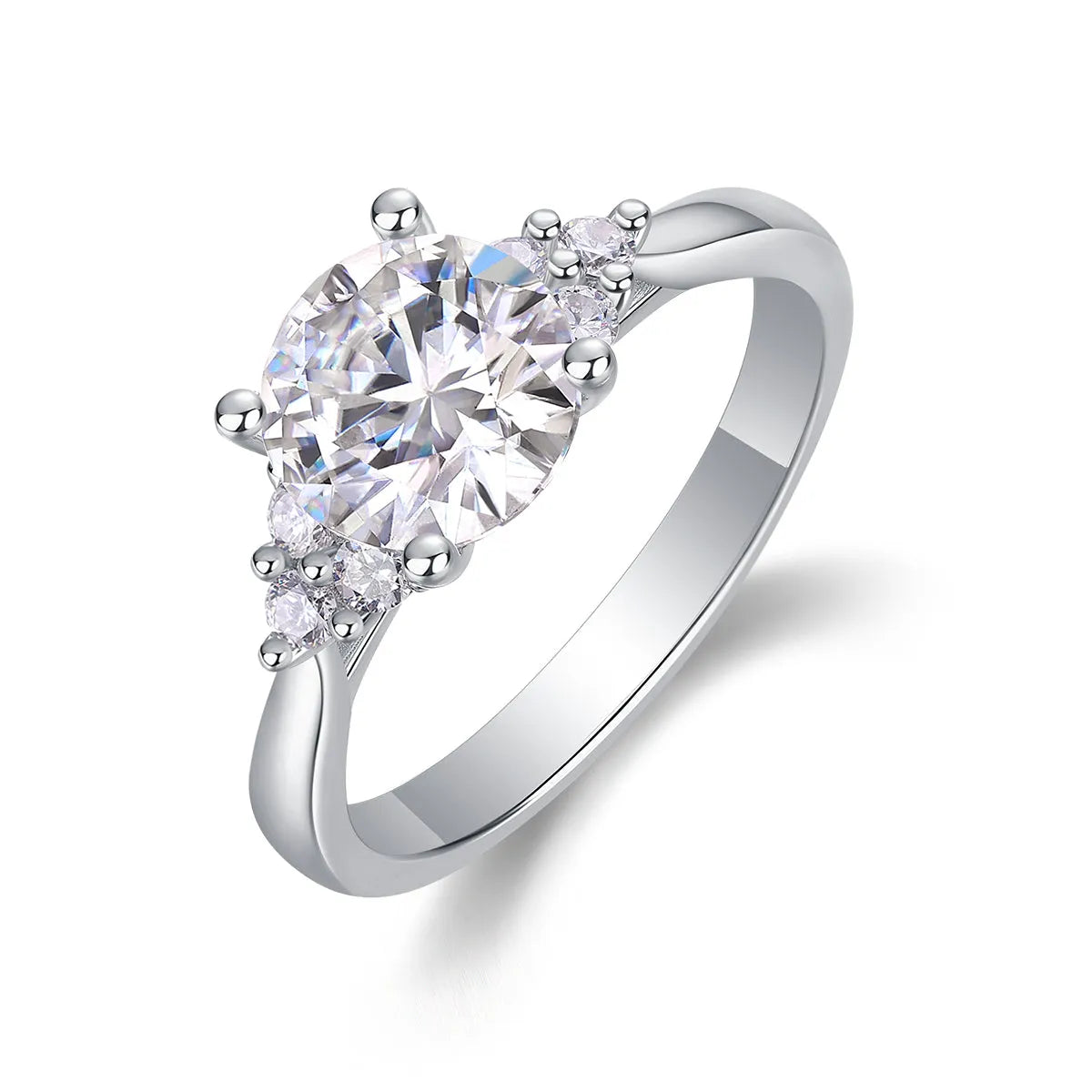 Galaxy Light wedding ring set with 2-carat moissanite in S925 silver platinum-plated band on white background