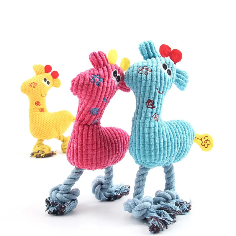 Blue deer-shaped plush dog toy with corn grain texture on a white background