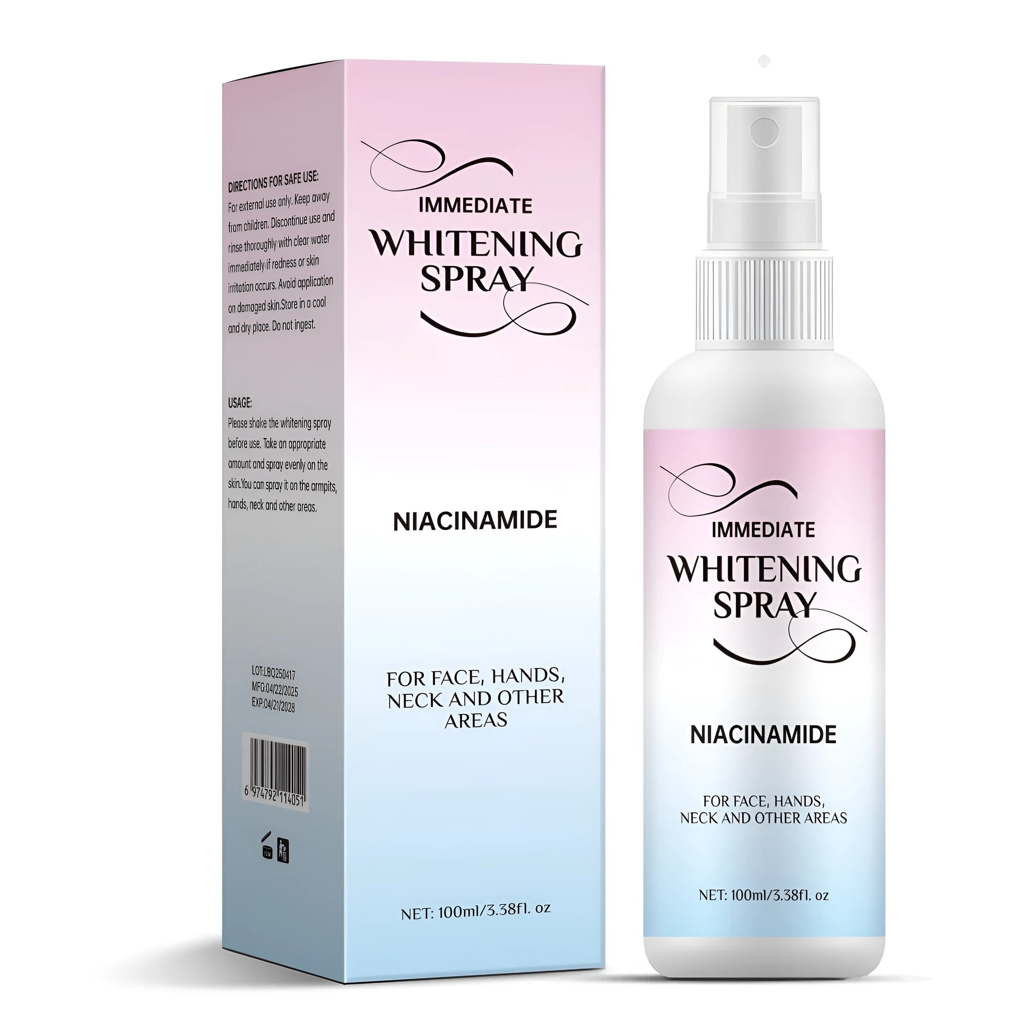 100ml whitening skin spray bottle with brightening sweat-proof formula