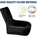 Black breathable pet car hanging bag with waterproof seat cushion for dog travel, compressed size 44x58x6cm