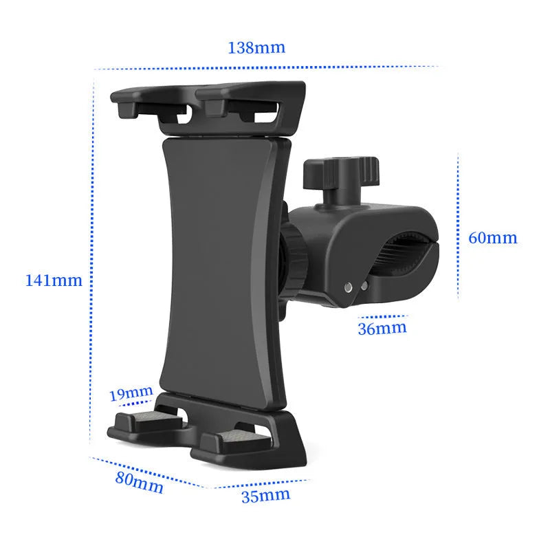 Black ABS bicycle handlebar bracket holding a mobile phone for cycling navigation