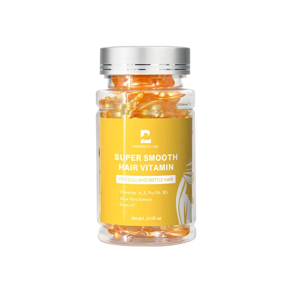 40ml plastic bottle of vitamin nuts hair care essential oil for frizzy hair, shown in one of six colour options