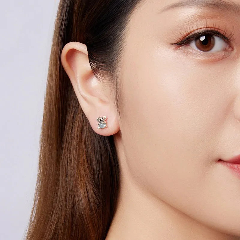 Koala S925 sterling silver drop earrings with dripping oil colour in shade SCE1902 on white background