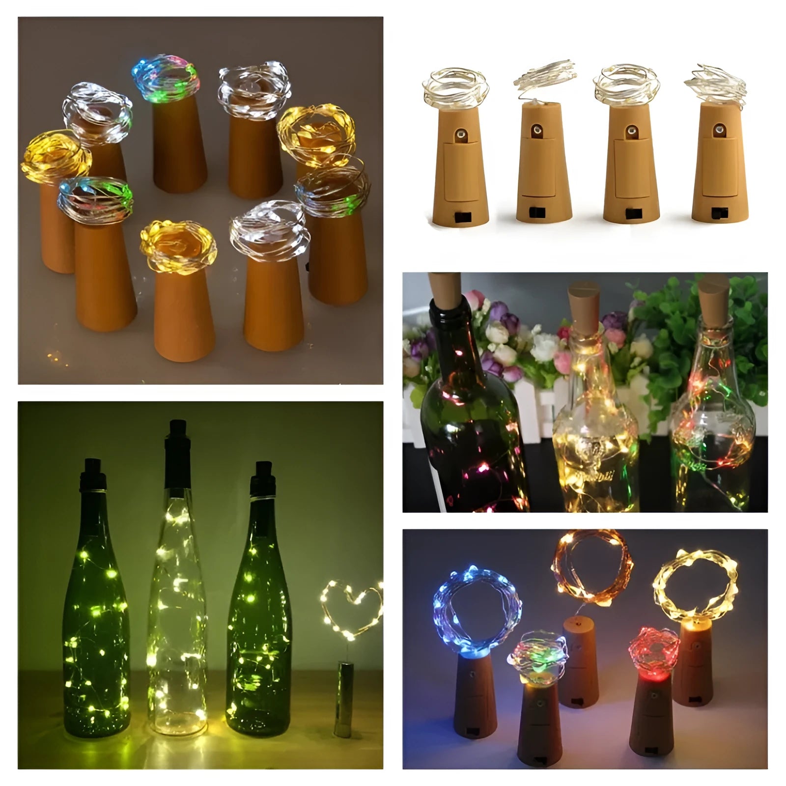 Copper wire LED string lights with bottle stopper for wine bottle decoration