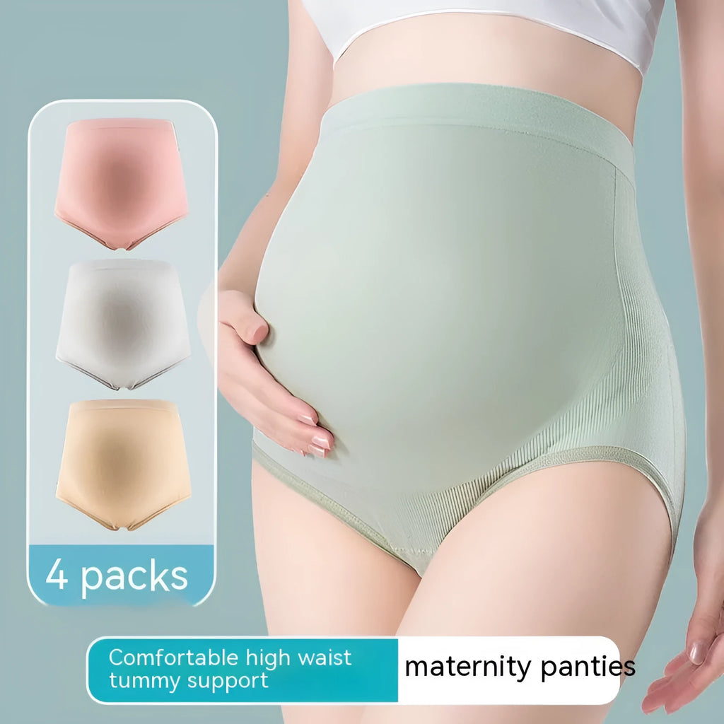 Thin breathable seamless maternity underwear with high-waist belly support in Cameo Brown colour on a female mannequin