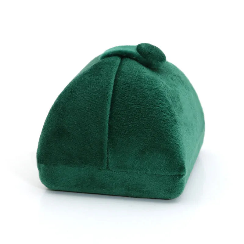 Dark green super soft flannel double ring box with gold plating, peacock green colour, open with rings inside