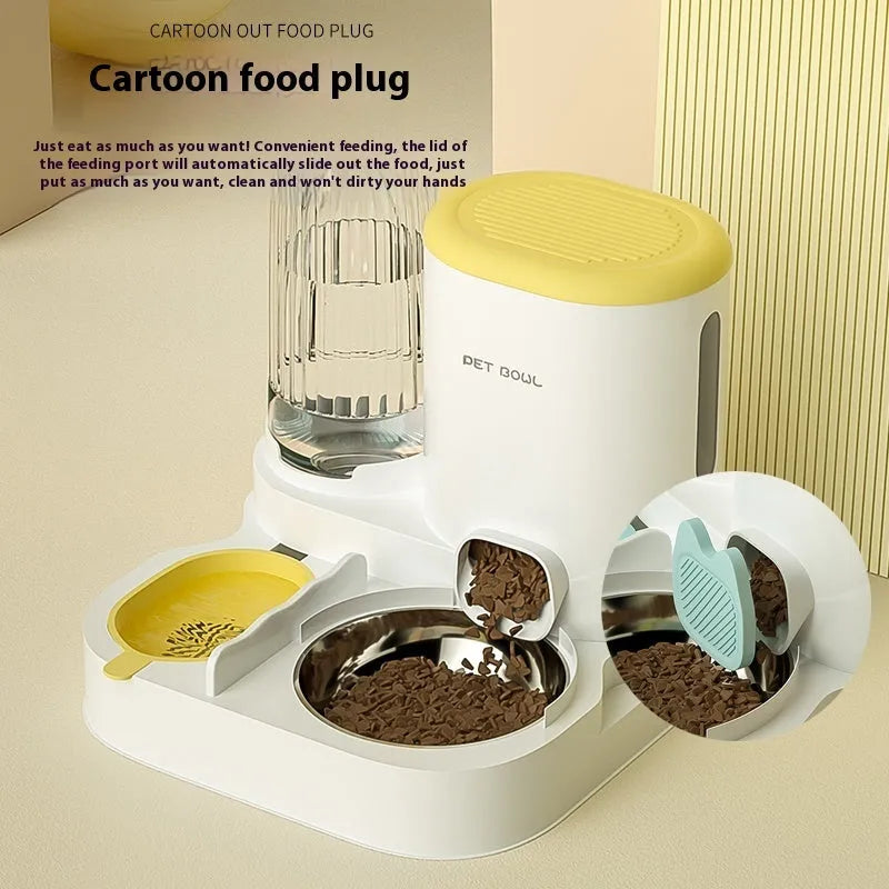 Cat automatic feeding water fountain with integrated double bowl design in 27x27x24cm size