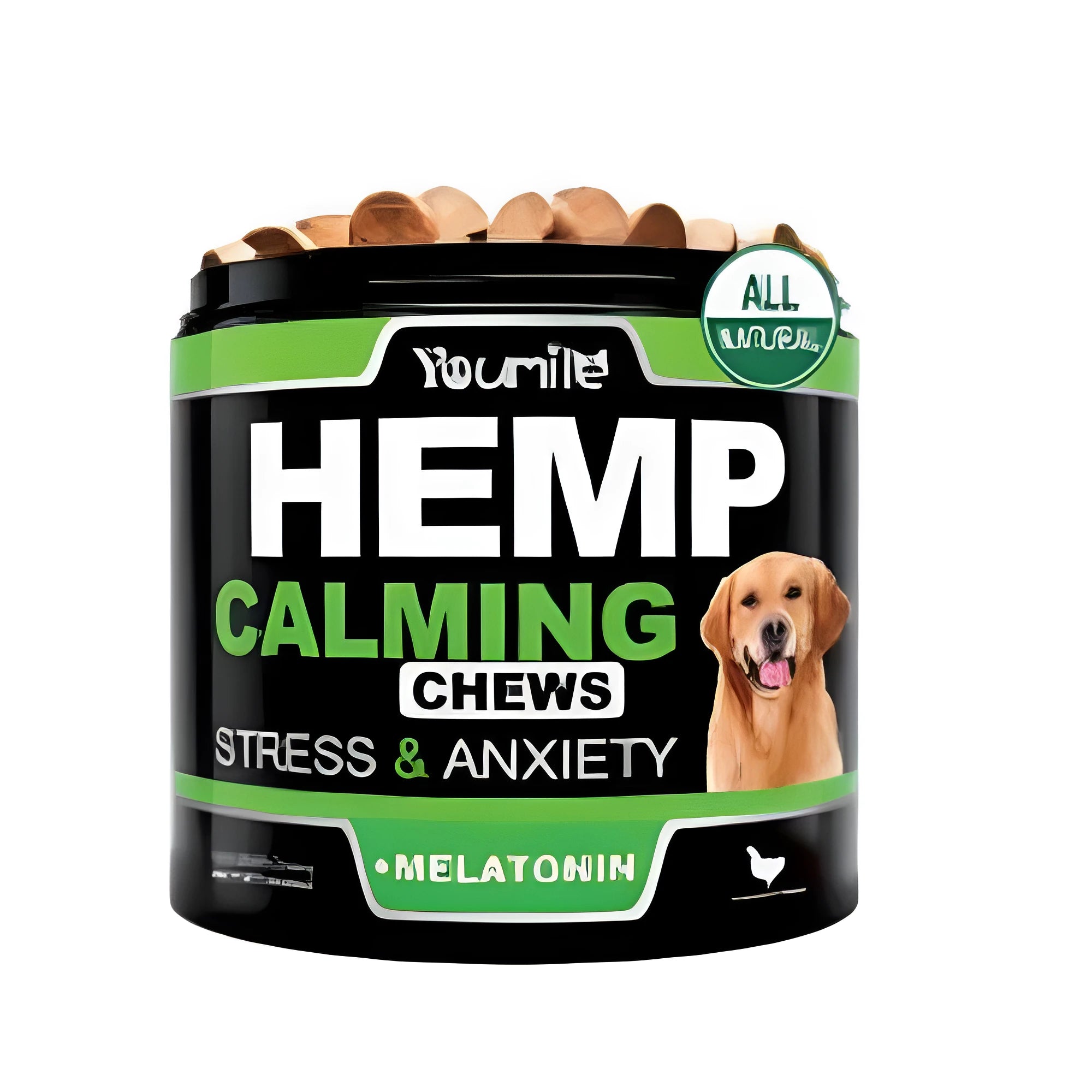 Calm Down And Chew dietary supplement bottle or pack containing 120 chewable capsules for adults.