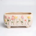 Hand-painted stoneware ceramic rectangular flower pot for small succulents, 13.7 x 6.2 x 6.5 cm