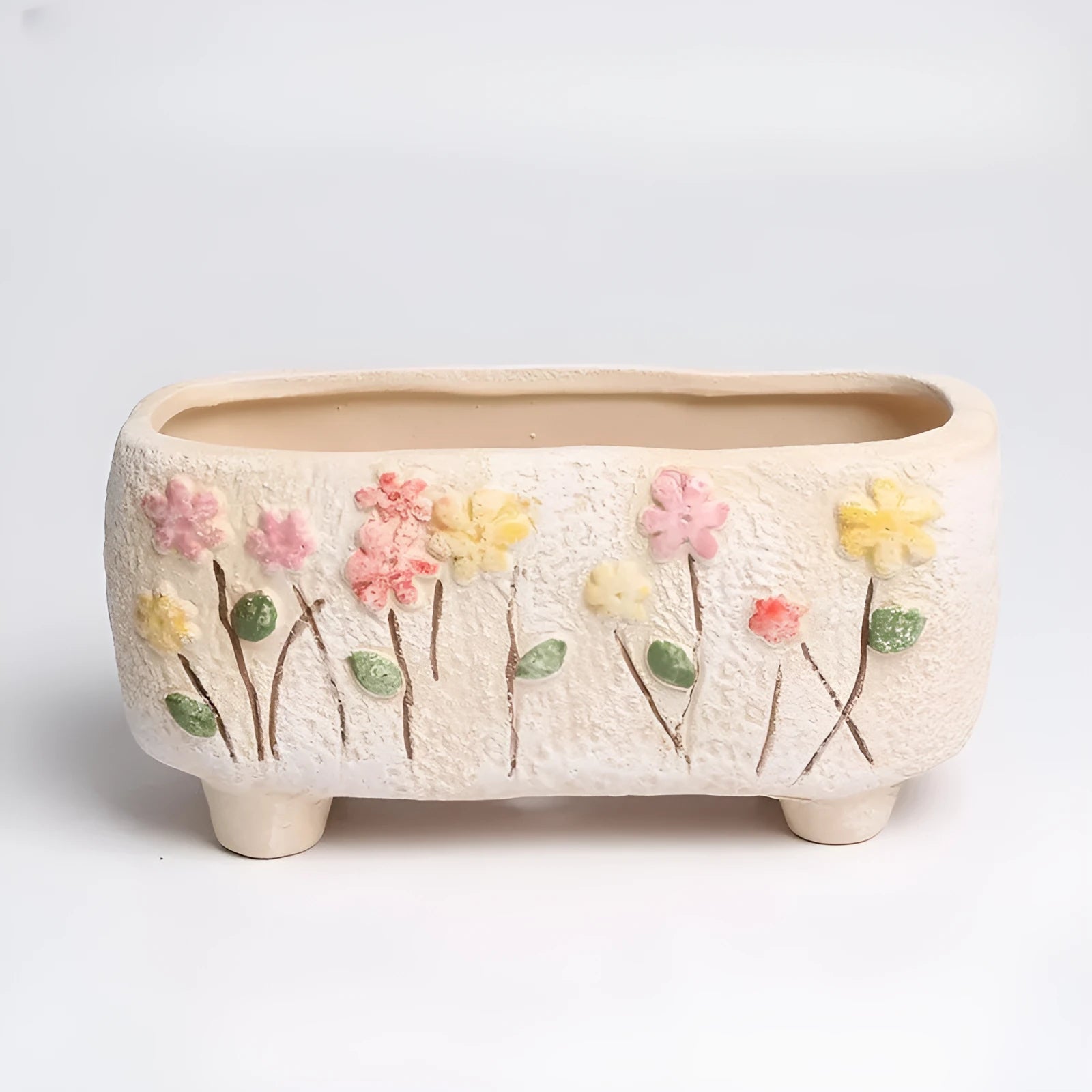 Hand-painted stoneware ceramic rectangular flower pot for small succulents, 13.7 x 6.2 x 6.5 cm