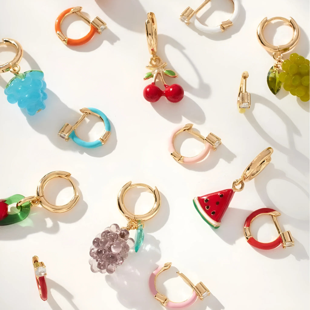 Pair of stainless steel fruit-shaped earrings in green grape design with electroplated finish
