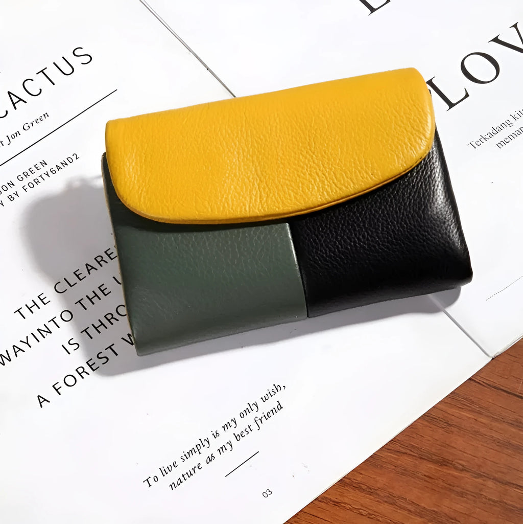 Women's short soft leather texture wallet stitched solid colour urban minimalism