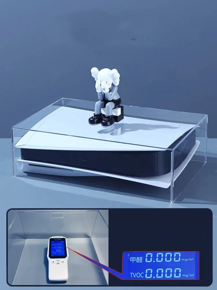 Acrylic transparent dust cover for PS4 Slim with handle storage box, clear finish, vertical and horizontal styles