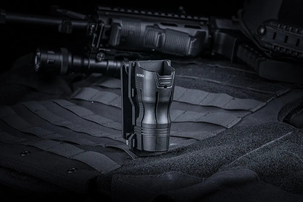 Black nylon glass fibre 360-degree rotating V6 tactical torch quick pull sleeve with belt attachment