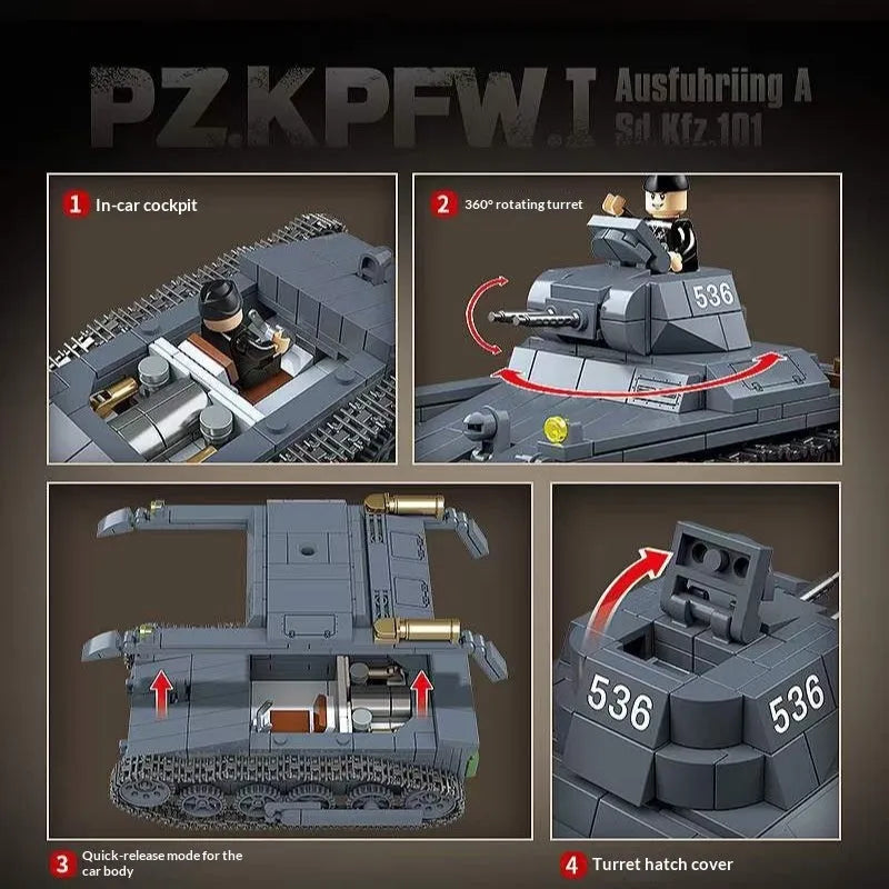 Building Block No.1 Panzer I Ausf A tank model assembly toy with small plastic blocks