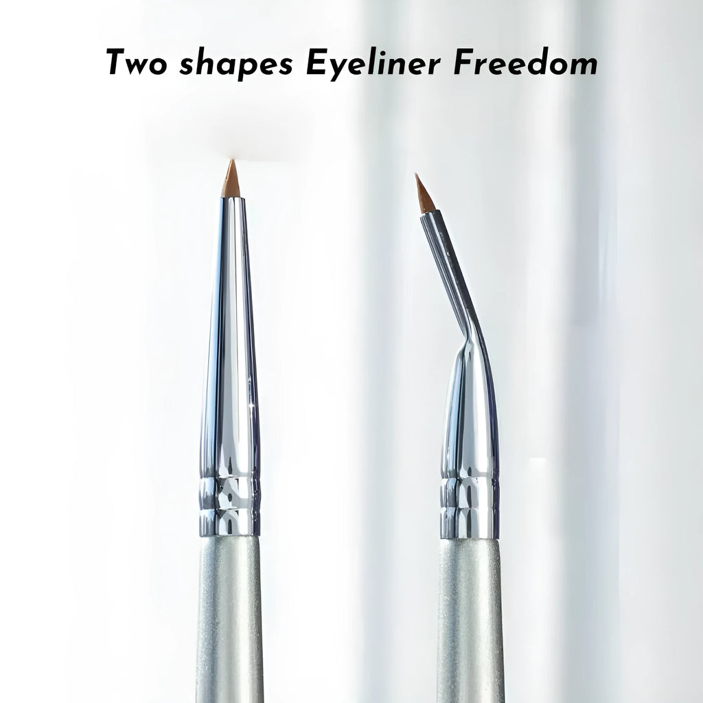 Angled bend head eyeliner brush with fine synthetic bristles for detailed makeup application.