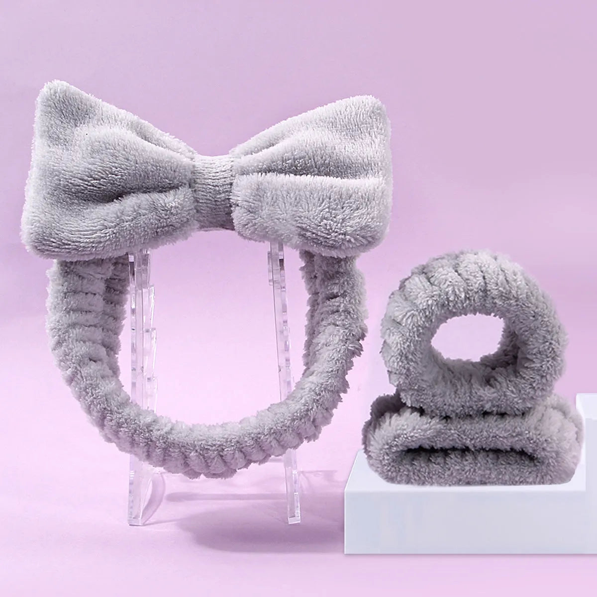 Coral fleece hair band facial brush set with face wash brush in multiple colour options