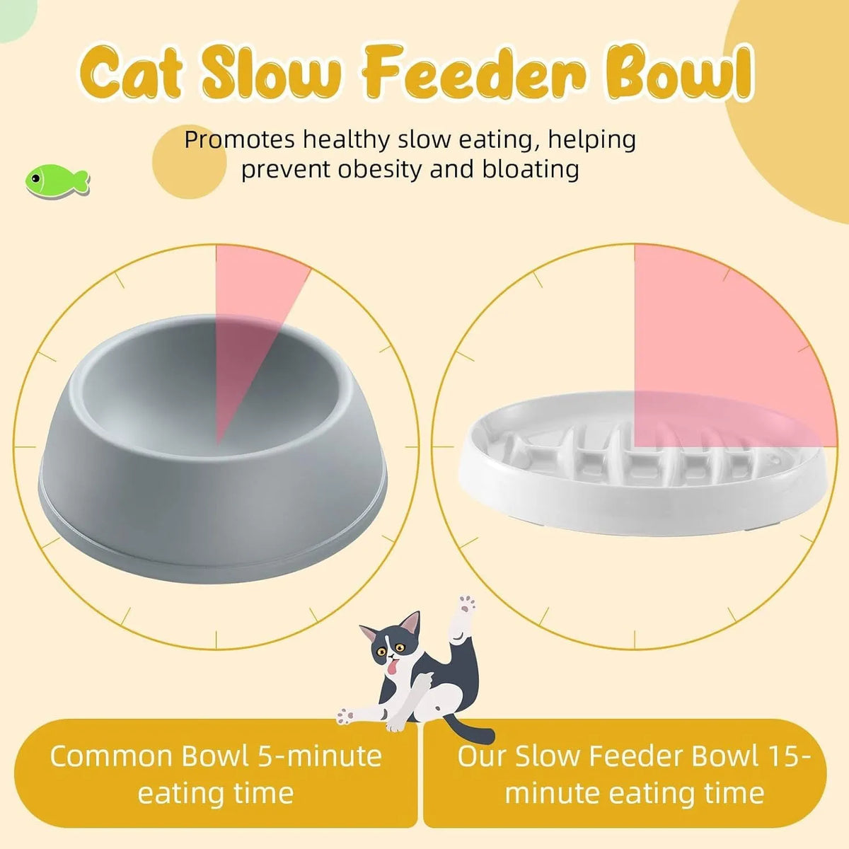 Green fishbone slow feeding plate for cats and small dogs, melamine material, 210mm size
