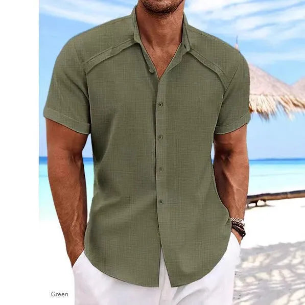 Hawaiian casual short sleeve solid colour shirt in cotton blend fabric