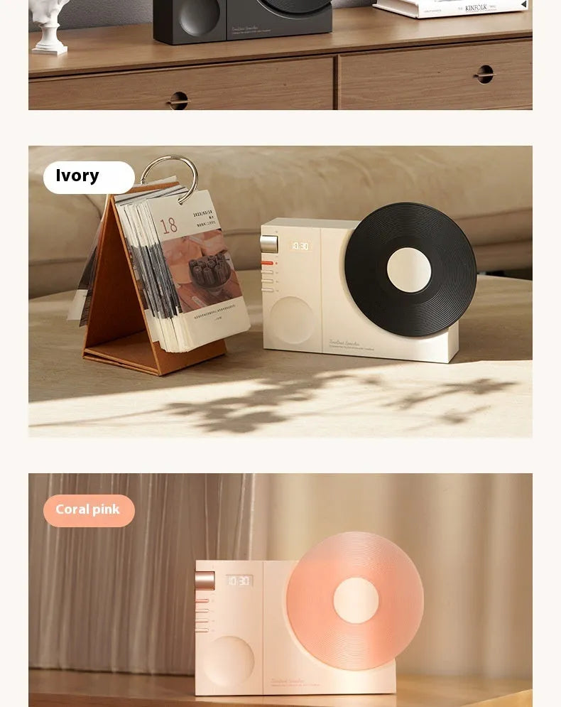 Mini Bluetooth speaker in plum green colour showing card slot and USB charging port