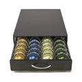 Coffee capsule storage drawer with tempered glass top, holding 40 capsules, black handle, modern simplicity style