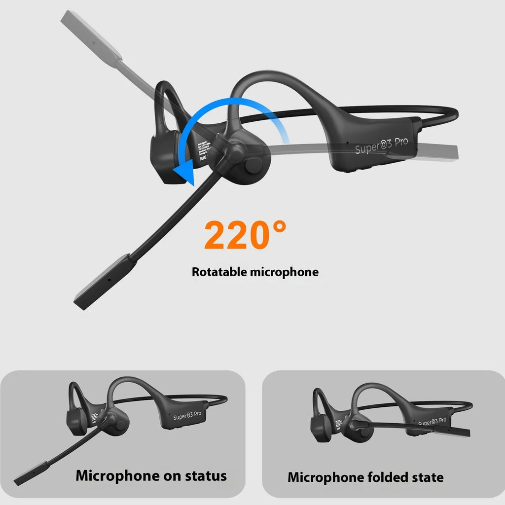 Black bone conduction Bluetooth headset with CVC noise reduction microphone, silicone head-mounted design