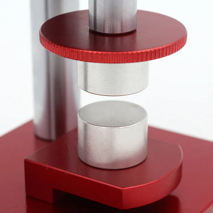 Watch repair spiral cap presser device with set of 20 plastic moulds for watch back covers
