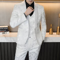 Men's wedding embossed three-piece suit in cotton blend with slim fit, white colour option