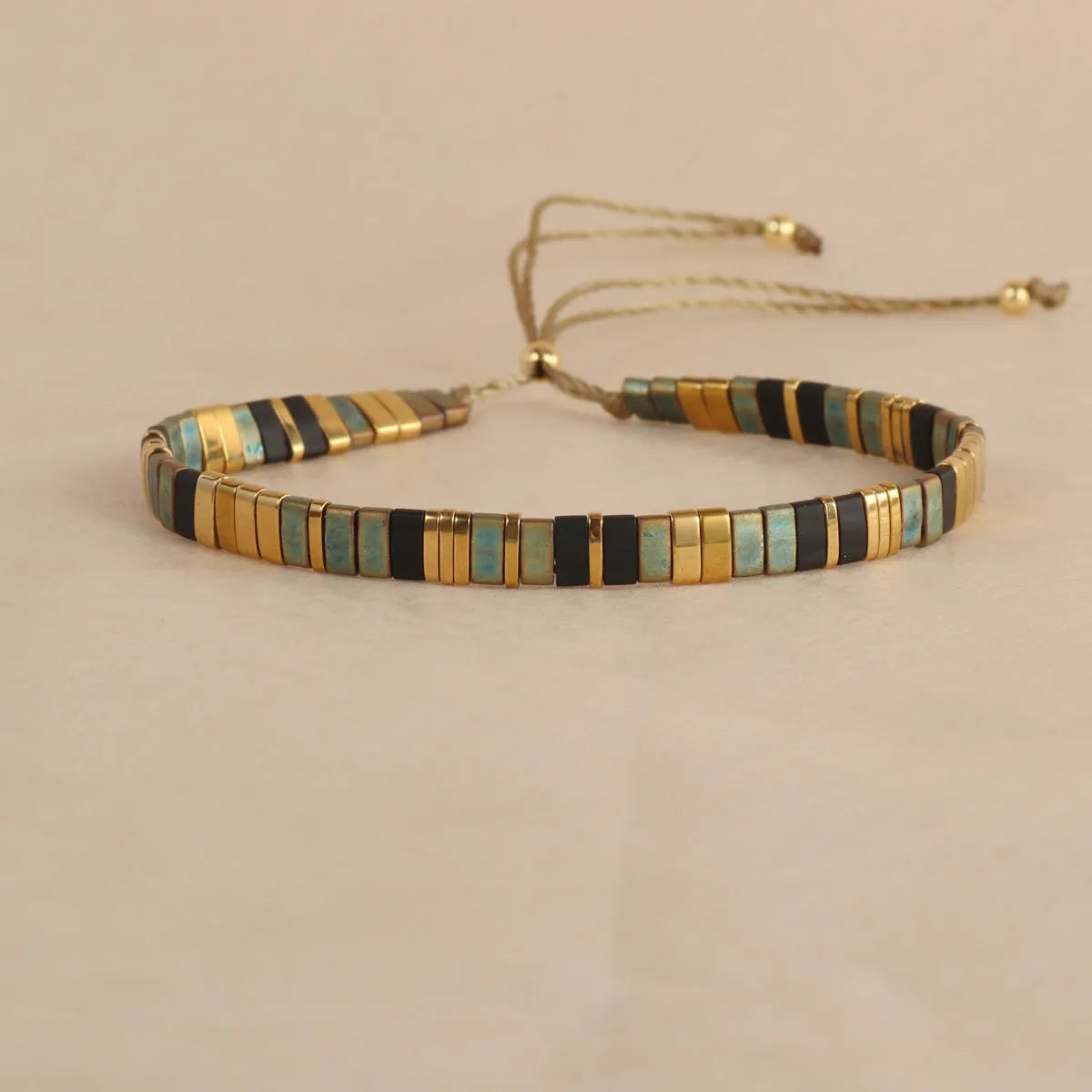 European fashion beaded bracelet with geometric glass and glaze beads in five colour options