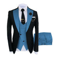 Men's slim fit cotton three-piece suit in charcoal grey with coat, waistcoat, and trousers