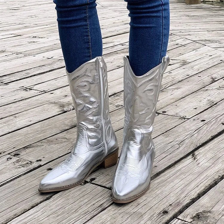 White mid-calf pointed Martin boots with tassel detail and rubber sole, sizes 36-43