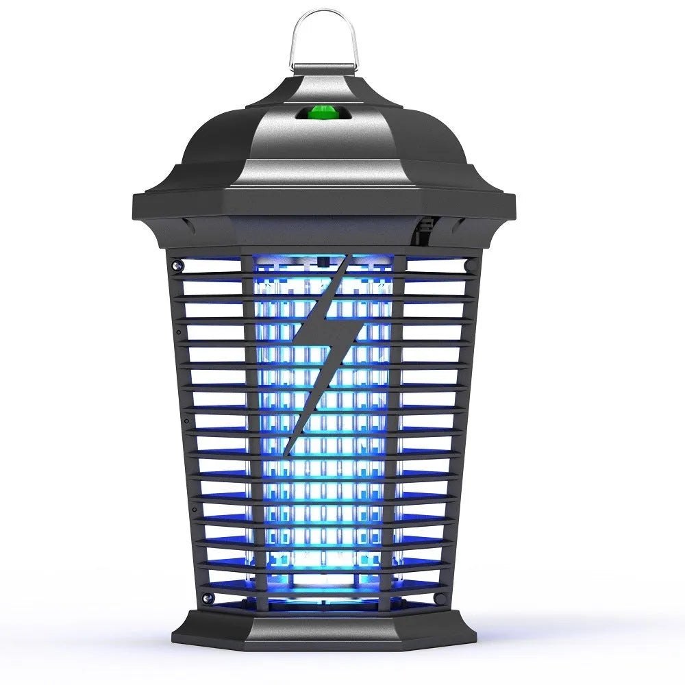 Black outdoor electric mosquito killer with UV light and shock grid for patio and garden insect control